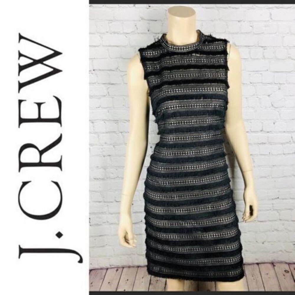 J.CREW NWT Black Fringe Sleeveless Knee-length Lace Dress US 12